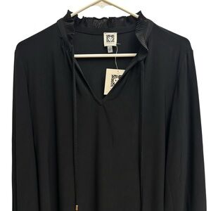 Anne Klein Black Ruffle Neck Blouse NWT